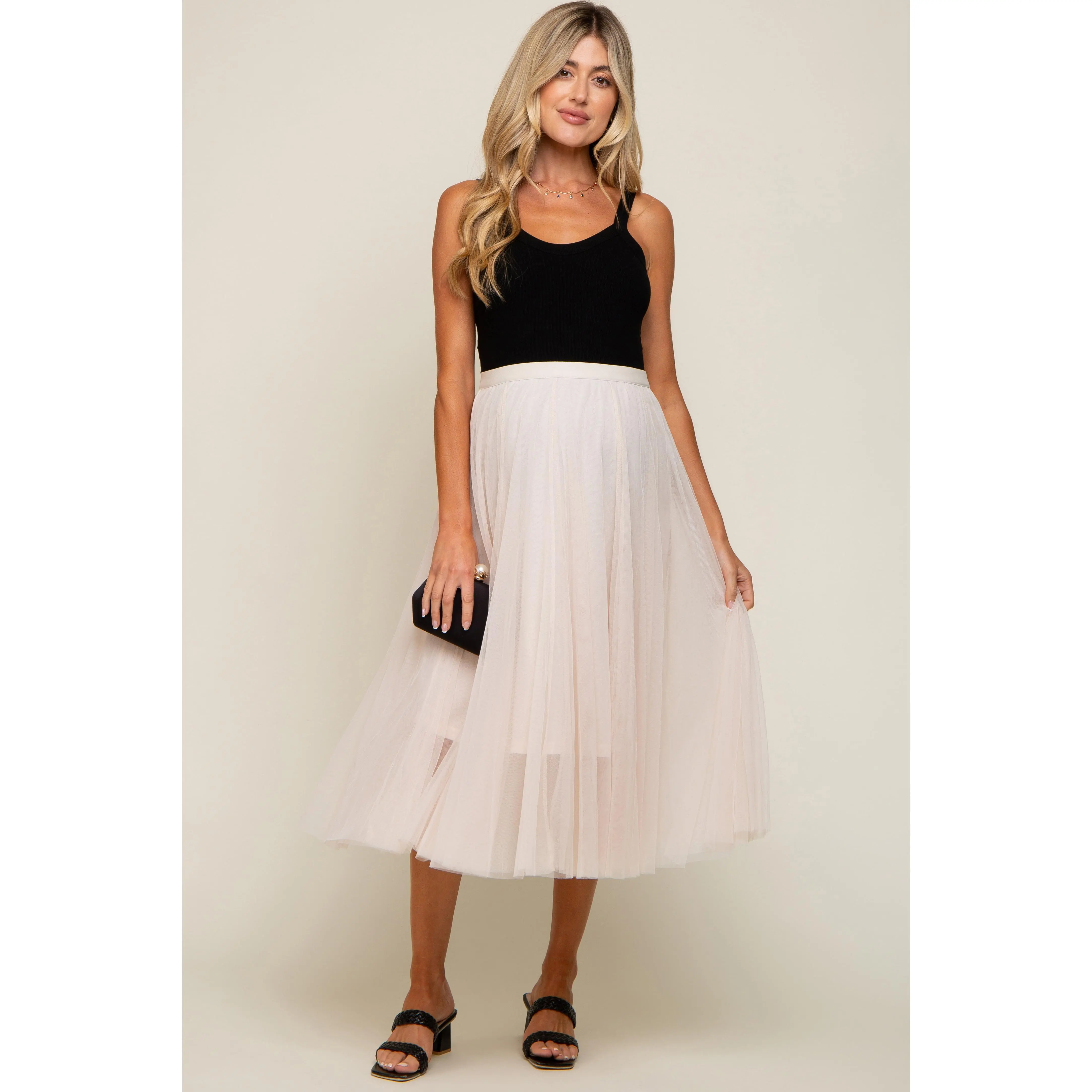 Cream Tulle Maternity Midi Skirt Cream Tulle Maternity Midi Skirt