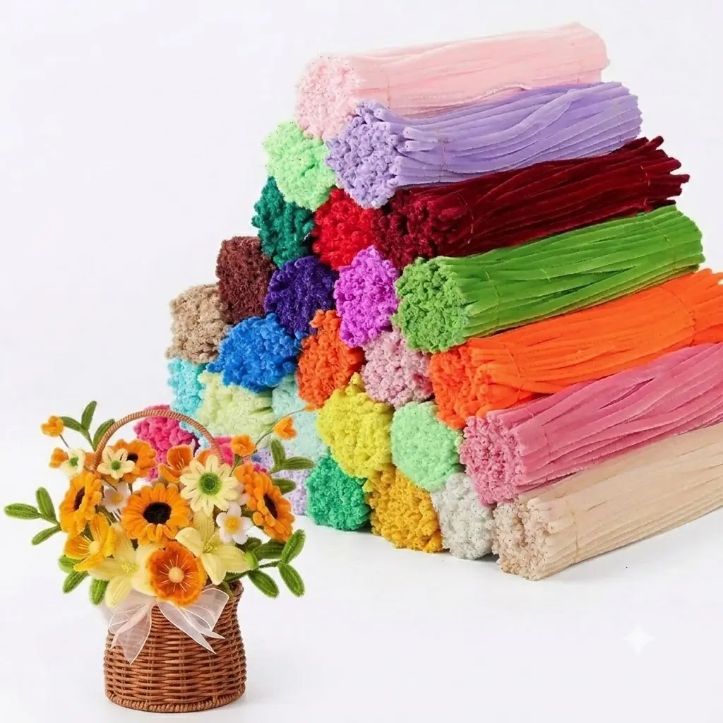 2000 Pcs Pipe DIY Cleaners for Craft Cleaners Flower Pipe Bulk Back to School Party Pastel Chenille Stems Flower Gradient Assorted Colored Fluffy for Classroom Students