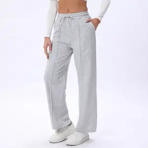 Women's Wide Leg Sweatpants with Pockets Casual Elastic High Waist Straight Leg Drawstring Baggy Lounge Pants