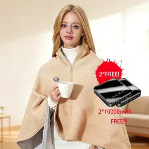 2! TWO! 2*10000mAh Power Bank Portable Heated Blanket Shawl 60"x30" USB Electric Throw  3 Heat Levels Fast Heating Machine Washable Dual-Sided Velvet Indoor Outdoor Use Christmas Gift