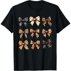 Cute Leopard Cheetah Print Coquette Bows Girly Ribbon Bow T-Shirt