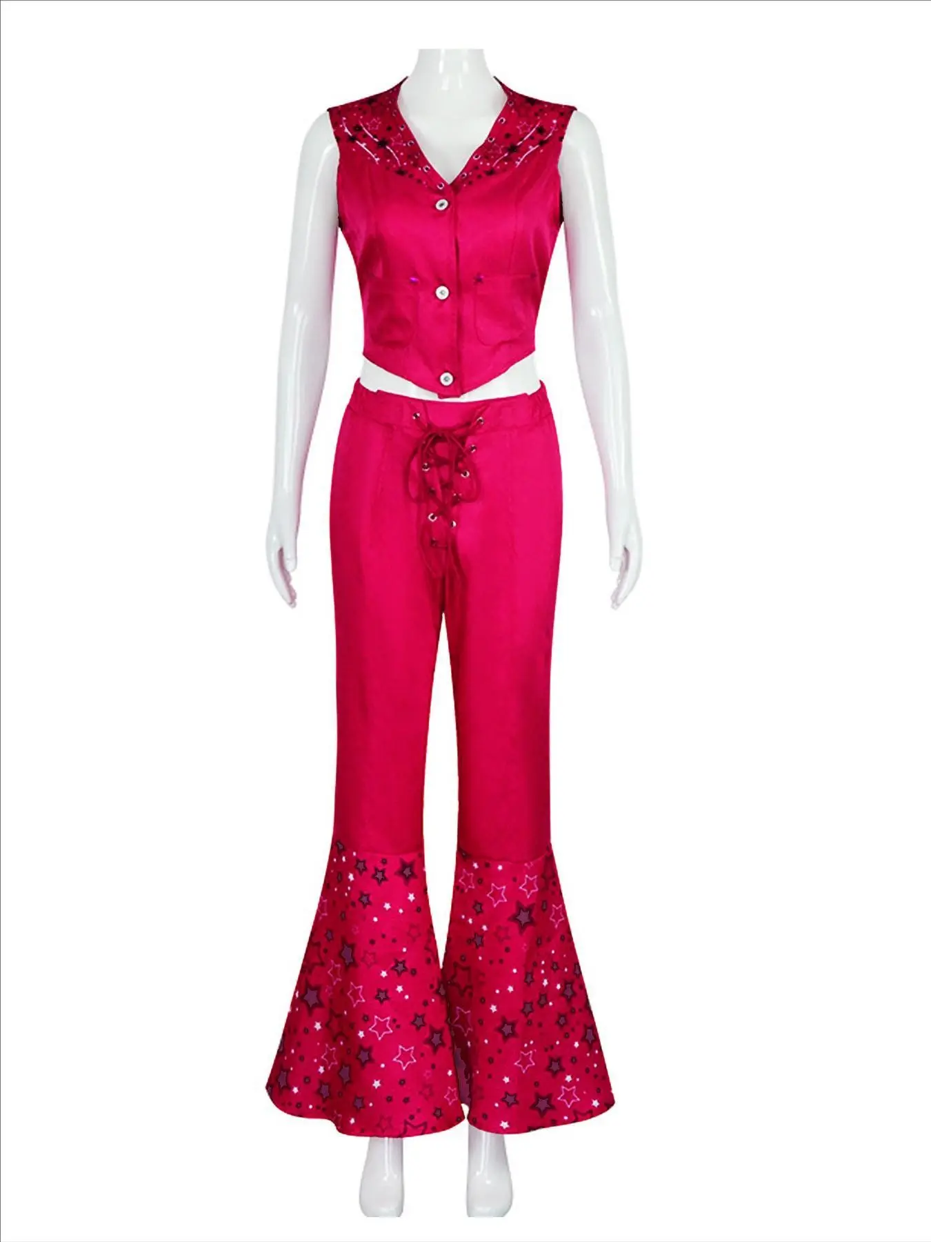 Women's Barbie Movie Cowboy Costume Tight Fit Short Sleeve Long Pants, Striped Pattern, Slim-Fitting, All Seasons Clothing
