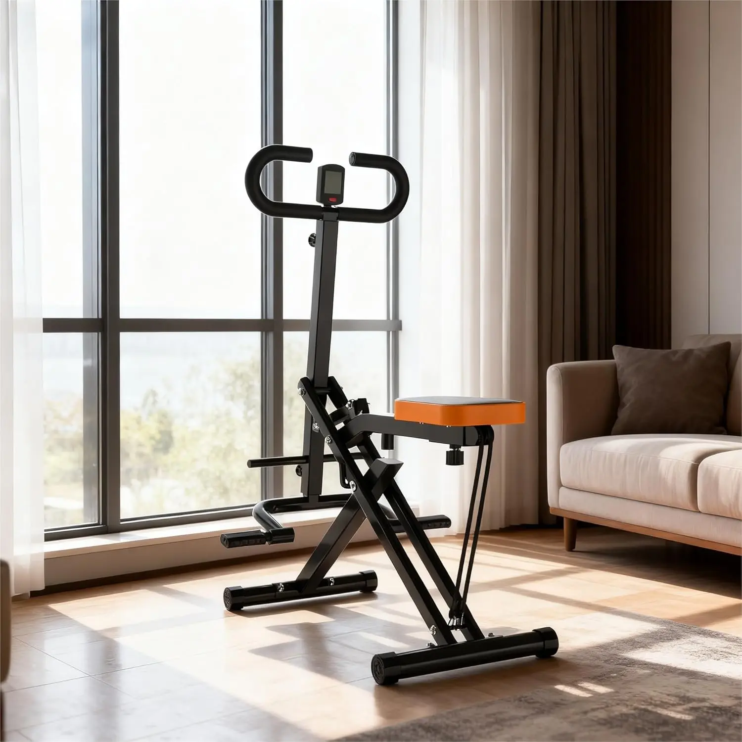 250LBS Foldable Assisted Squat Machine Butt Lifter Home Gym Equipment, Full Body Leg Glute Core Workout Trainer with Adjustable Resistance Bands, Digital Display , Adjustable Seat Anti-Slip Pedal Compact Fitness Machine for Indoor Apartment Exercise