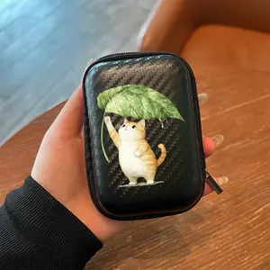 Rainforest Cat Pattern Eva Hard Edge Headphone Cable Charger Storage Box, Simple Design with Mesh Pocket, Durable Portable Protection