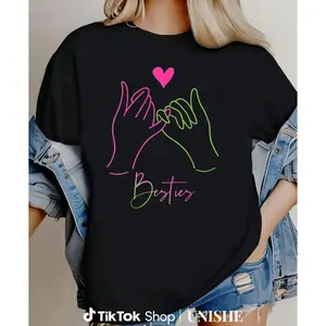 Friends Forever Heart Hands T-Shirt – Unisex Cotton Casual Top Round