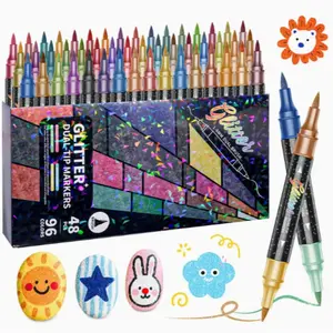 24/48/72/96 Color Dual Tip Glitter Markers, Fine Point Metallic Watercolor Pens, Multi-Media Art Supplies for Crafts, Greeting Cards, Mugs, Art Materials, Art Marker Set