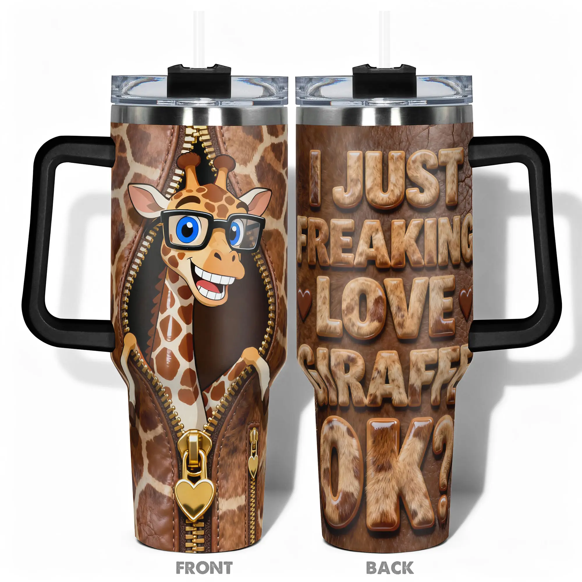1pc Stainless Steel Cup 40oz/30oz/22oz/20oz/14oz Water Bottle, Insulated Tumbler, Insulated Drinkware, Funny Design With Cute Giraffe Double-layer insulation Leakproof Large Capacity, Needed for Gym, Hiking, Travel Ideal Birthday Christmas Gift Hallowe