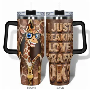 1pc Stainless Steel Cup 40oz/30oz/22oz/20oz/14oz Water Bottle, Insulated Tumbler, Insulated Drinkware, Funny Design With Cute Giraffe Double-layer insulation Leakproof Large Capacity, Needed for Gym, Hiking, Travel Ideal Birthday Christmas Gift Hallowe