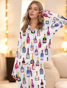 Watercolor Champagne Bottles Pajama Set – Colorful Satin Sleepwear for Family – Perfect for New Year & Celebration Nights