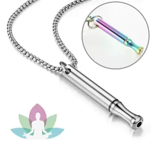 Meditation breathing de-stressing pendant necklace, waist whistle, original smoke-free necklace, smoking cessation breathing chain, with smoking cessation aid, anxiety relief breathing necklace, stainless steel.