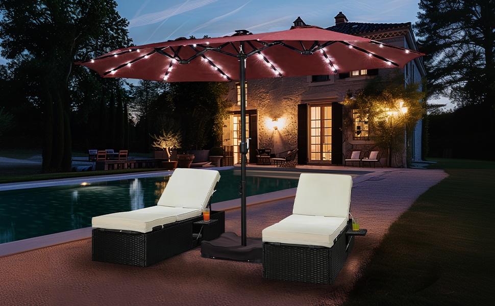 【Solar Led Lights】Yaheetech 13/15ft Large Patio Umbrella, Outdoor Double-Sided Rectangle Umbrella with 36 LED Lights & Crank for Patio Garden Pool Lawn Backyard, Base Included