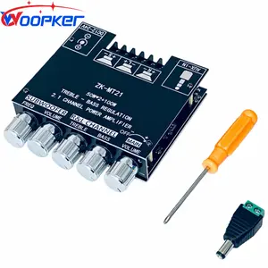 ZK-MT21 Bluetooth Amplifier Board 50W+50W+100W 2.1 Channel Subwoofer Amp Board with Treble Bass Sub Control DC 9-24V Bluetooth and AUX Inputs DIY Wireless Speakers AMP Board Password Free