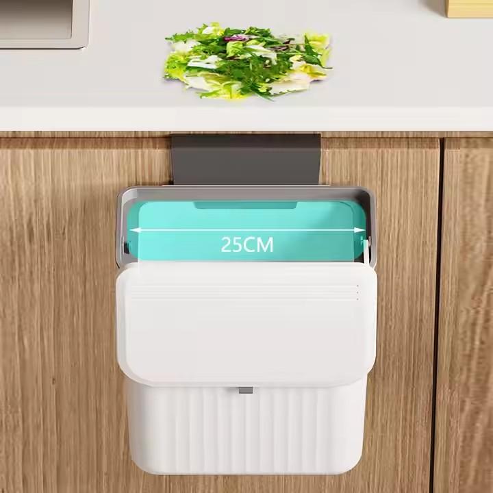 9L Wall Mounted Kitchen Trash Can with Lid - Hanging Garbage Bin for Cabinet Door, Bathroom, and Countertop Use