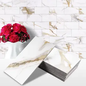 STICKGOO 100Pcs Peel and Stick Backsplash, 3" x 6" PVC Aluminium Wall Tile, Stick on Backsplash for Kitchen/Bathroom/Fireplace, Decorations Supplies