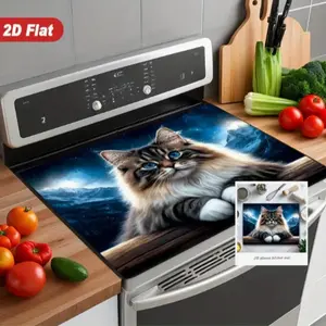 Soft Gas Stove Panel Protector Pad, Starry Mountain Cat Design, Scratch Resistant, Easy to Clean, Multi-Purpose Kitchen Cover, Stove Plate
