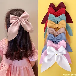 8pcs Elegant Satin Bow Hair Clips for Girls, Fashionable Mixed Color Butterfly Design, Polyester Side Hair Accessories for Everyday & Casual Wear, Ages 3-14