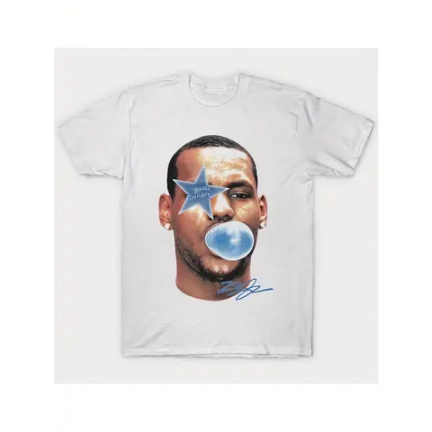 Men's Lebron James All-Star Bron Vintage-Vibe 100% Cotton Graphic T-Shirt - Round Neck, Short Sleeve, Basketball Star "BUBBLE" Text, Chic Fitted Fabric, Office-Casual, Hand Wash/Dry Clean (Pairs with Jeans, Cargo Pants)