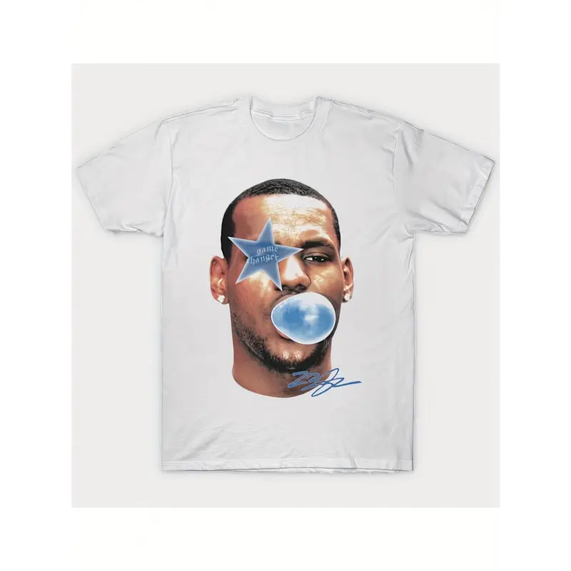 Men's Lebron James All-Star Bron Vintage-Vibe 100% Cotton Graphic T-Shirt - Round Neck, Short Sleeve, Basketball Star "BUBBLE" Text, Chic Fitted Fabric, Office-Casual, Hand Wash/Dry Clean (Pairs with Jeans, Cargo Pants)