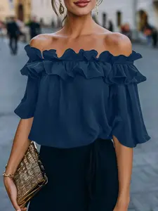 New Cross-Border European and American Pure Color Sexy One-Shoulder Shirt, Loose Fit Standard Size Women's Clothing, Trendy Fashion Top, Womenswear