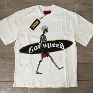 White Skeleton Surfer Graphic Oversized Tee Streetwear Style Viral Tshirt with Bold Design Comfortable Fit Menswear Top
