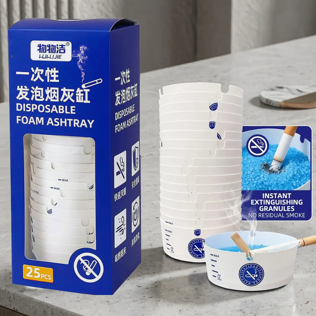 25-Pcs Adult Disposable Lightweight Paper Ashtrays - Eco-Friendly Biodegradable Foldable Leakproof Home Supplies with Odor-Locking Smokeless Gel, Portable for Car Cup Holder (Daily & Evening Use)