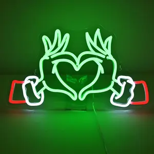 1PC Grinch Neon Sign Christmas Decorations, Xmas Neon Signs for Kids Living Room Bedroom Home Wall Decor Outdoor Indoor, Grinch Theme Christmas Tree Decoration
