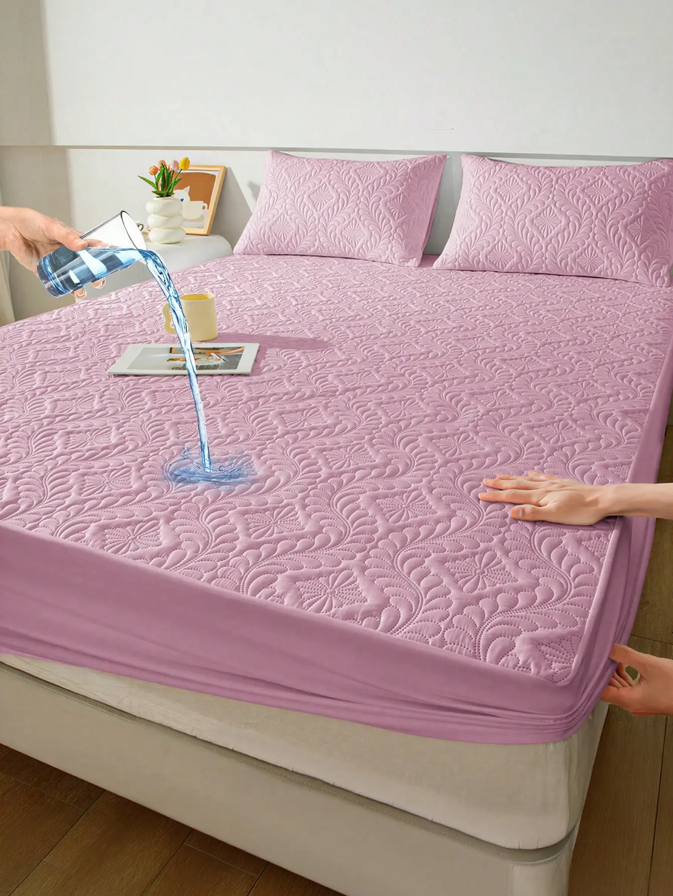 1 Pack Pink Phoenix Floral Printed Fitted Mattress Protector - Waterproof, Soft, Breathable Polyester Flat Weave Sheet, Wrinkle Resistant, Durable Bedding for Girls (Hand Wash Only, Machine Wash Compatible)