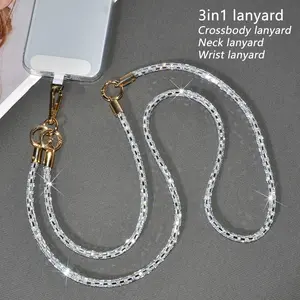Luxury Silver Multi-functional Rhinestone Mobile Phone Case Crossbody Lanyard, High-end Smartphone Anti-lost Neck Strap, Portable Sparkling Hand Wrist Chain, Exquisite Bag Replacement Chain for Women, Cell Phone Charm, Phone Chains, Phone Sling