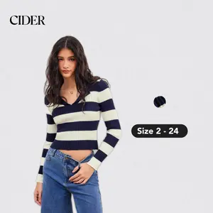 Cider [size 2-24] Knit Polo Striped Long Sleeve Top SwimWeek