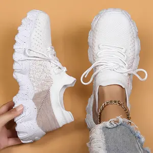 STUNAHOME Summer Lace-up Low Top Slip on Women Sneakers, Comfortable Ankle Socks Shoes, Knit Sports Running Shoes, Back To School Athletic