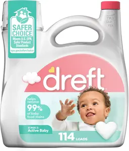 Dreft Stage 2 Active Baby Liquid Laundry Detergent - Hypoallergenic, Helps Remove 99% of Baby Food Stains, 114 Loads, Baby Laundry Detergent