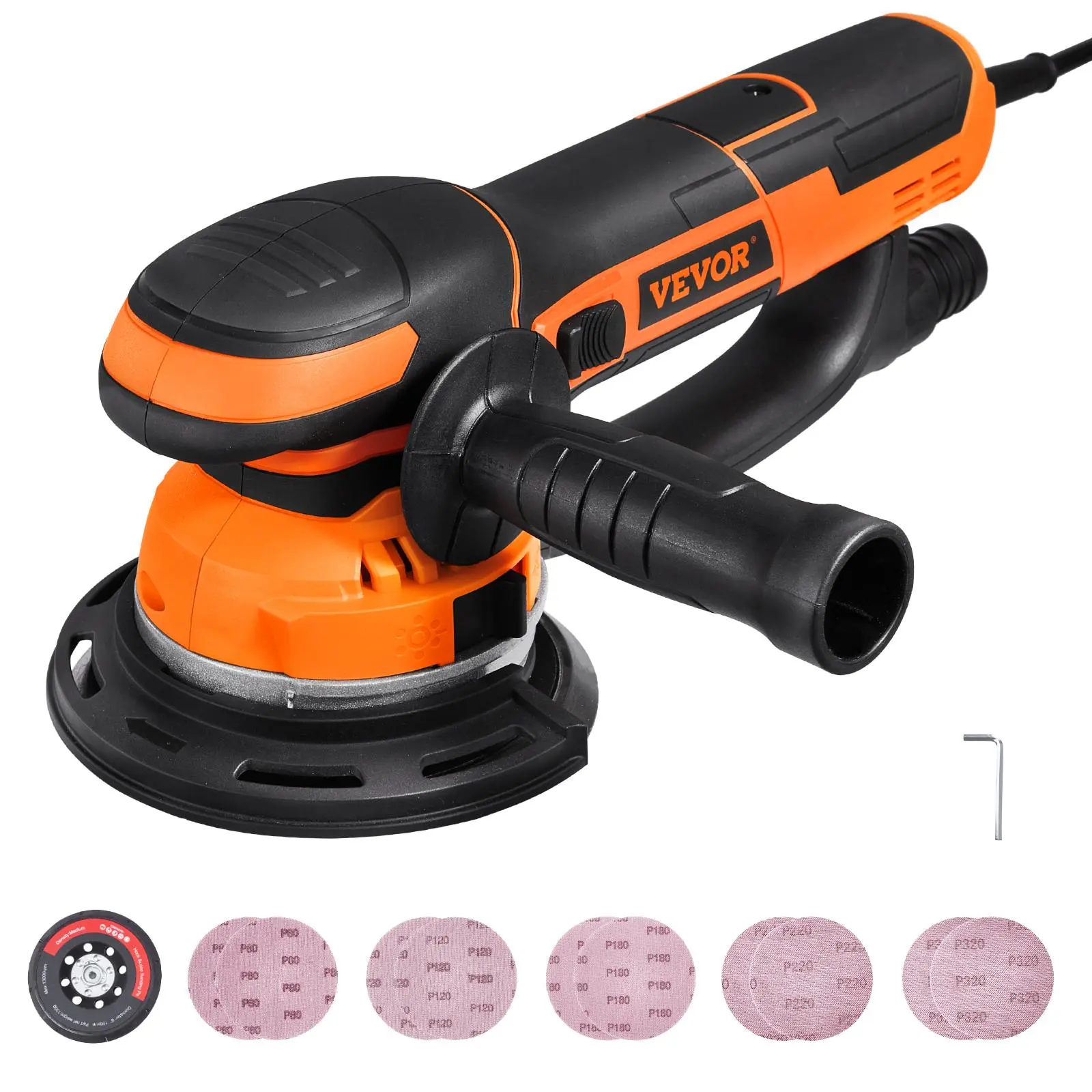【Summerfinds】VEVOR Random Orbital Sander,  , 6-Inch DA & GA Dual Action Orbital Sander, 850W 7400PRM 6 Variable Speed Electric Palm Sander with 10PCS Sandpapers, Dust Connector for Woodworking Detailing Sanding