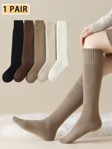Women's Minimalist Fitted Winter Socks, Casual Comfy Socks, Warm Wool Blend Leggings, Thick Thermal Design, Plain Style, Ideal for Cold Weather Comfort