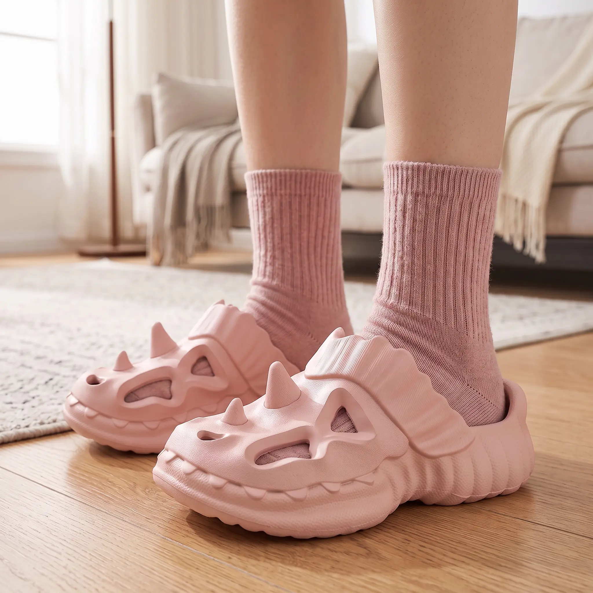 Women's Dinosaur-Themed Clogs: Stylish design. Perfect for around the house, gardening, short trips, and camping—slip-on clogs round-toe  suede clog mule