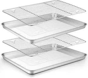 Teamfar Stainless Steel Baking Sheet & Rack Set - 4 Pack (2 Pans + 2 Racks), Non-Toxic & Healthy Cookie Sheets, Easy to Clean & Dishwasher Safe for Perfect Baking Every Time TeamFar