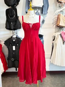 Bustier A-Line Midi Dress W/Pockets