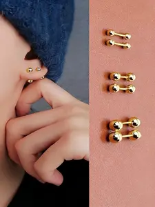 [Bean-Shaped Earrings Set] Stainless Steel Bean-Shaped Earrings - Set of 6 Easy Spherical Studs for Men And Women in Sizes 3/4/5 Mm