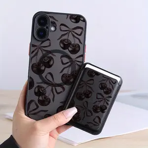 Elegant Cherry Magnetic Card Holder Phone Case for iPhone, Durable Protection, Magnetic Card Storage, Unisex Gift, Perfect for Holidays and Birthdays, Protector