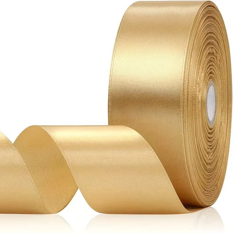 1, 2 or 3 Rolls Gold Satin Ribbon – Decorative Craft Ribbon for Gift Wrapping, Weddings, Birthday Parties and DIY Projects