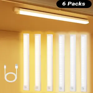 6pcs LED Motion Sensor Under Cabinet Lights, Wireless Night Light, Motion Sensor Lamp, Rechargeable Magnetic Wardrobe Lighting, USB Powered, Kitchen & Office Use, Magnetic Closet Lights