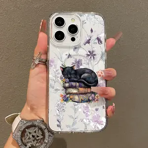 Soft Girl Magnetic Case for iPhone11/12/13/14/15/16/17/promax, Black Cat Book Naps Lightweight, Drop-Proof, MagSafe Compatible | Perfect for Teen Girls