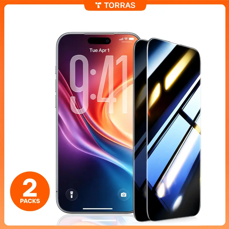 【Designed for iPhone 18】TORRAS 2-Pack 25° Privacy Screen Protector for iPhone 18 Pro Max – Soft-Light Grid-Free View, Ultra-Strong Tempered Glass, Tora-Silk Smooth Touch, Anti-Fingerprint, Full Coverage, Dust-Free Auto-Install Tray