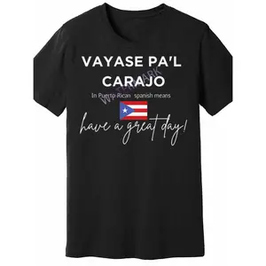 Men's Puerto Rican Slang T-Shirt - "Vayase Pal Carajo" Funny Translation, Premium Cotton, Short Sleeve, Black with Puerto Rico Flag Detail, Machine Washable, Everyday Casual Wear |     Flag Design Shirt |     Cotton Fabric Golf Gift T-Shirt For Men and Wo