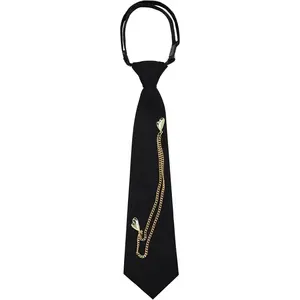 SUNDAY MIRTH Z-HDW45   Ties for Women Men, Punk Metal Chain Necktie Pre-Tied Adjustable Black Tie for Uniform, School, Shirt Accessory