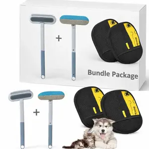 Complete Pet Hair Removal Bundle – 4-Piece Kit | 3-in-1 Brush (2 Pack) + Electrostatic Grooming Gloves (2 Pack) | Reusable Fur Remover for Dogs & Cats | FurFree Homes™