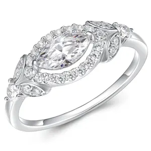 Diamonique 1.45 cttw Marquise-Cut Halo Ring, Sterling Silver