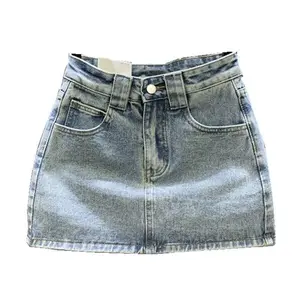 Fashion Simple Cut Denim Mini Skirt Women's 2025 Summer New Anti-Exposure Long Leg Shaping A- line Design Women's Fit Bottom Palda Blue Womenswear Minimalist Basic Fitted Elegant Short