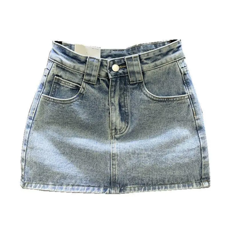 Fashion Simple Cut Denim Mini Skirt Women's 2025 Summer New Anti-Exposure Long Leg Shaping A- line Design Women's Fit Bottom Palda Blue Womenswear Minimalist Basic Fitted Elegant Short