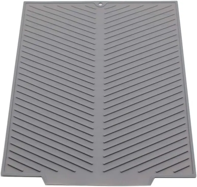 Silicone Dish Draining Mat, Eco Friendly Dish Drying Mat Kitchen Counter Anti-Skid and Heat Insulation Pad, Sink Drainer Mat with Dense Drainage Grooves