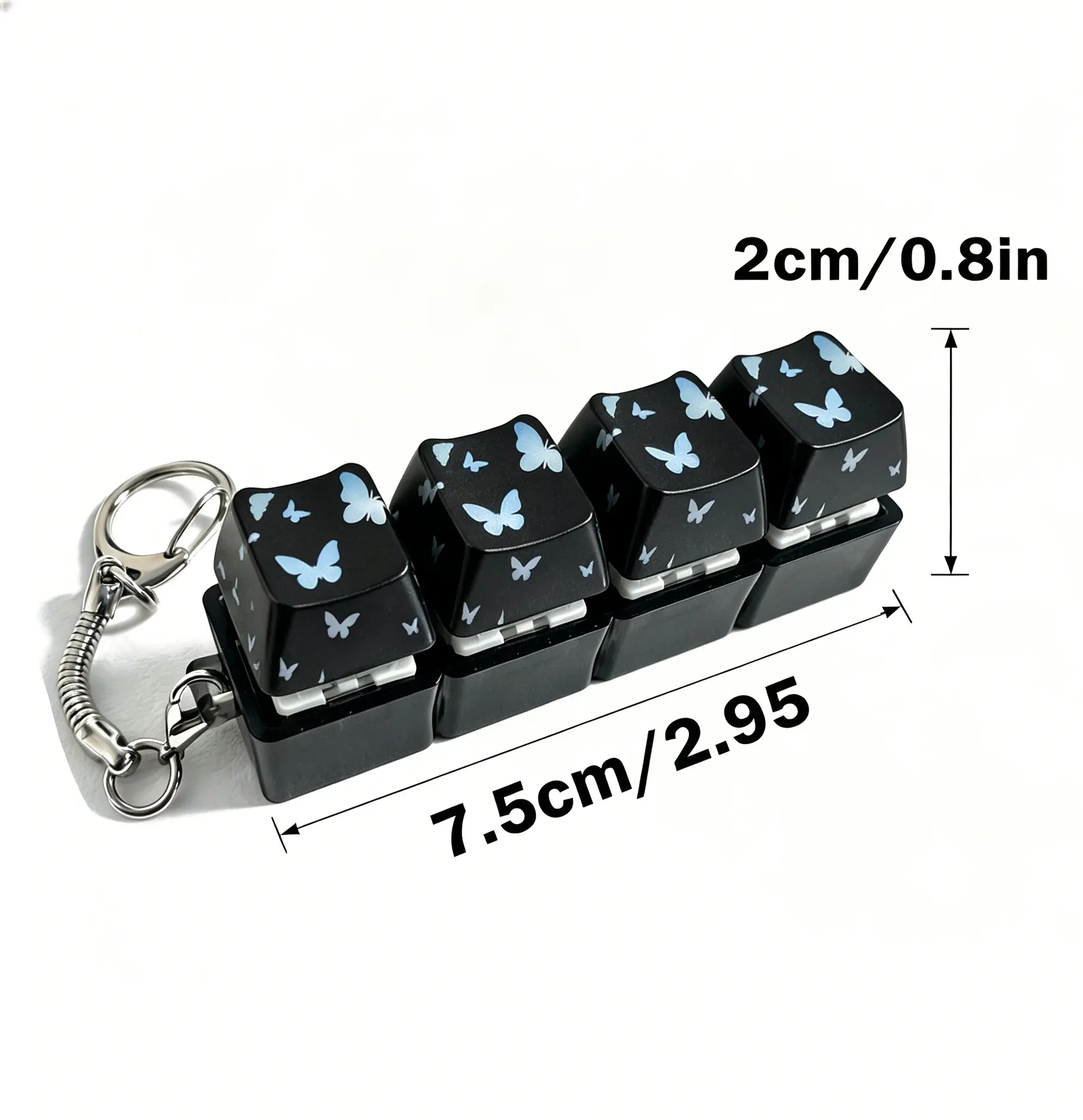 LED Light Black Acrylic Butterfly Key Covers, Portable Small-Sized Fidget Stress Relieving Tool, Sensory Stress Reliever for Mechanical Keyboards